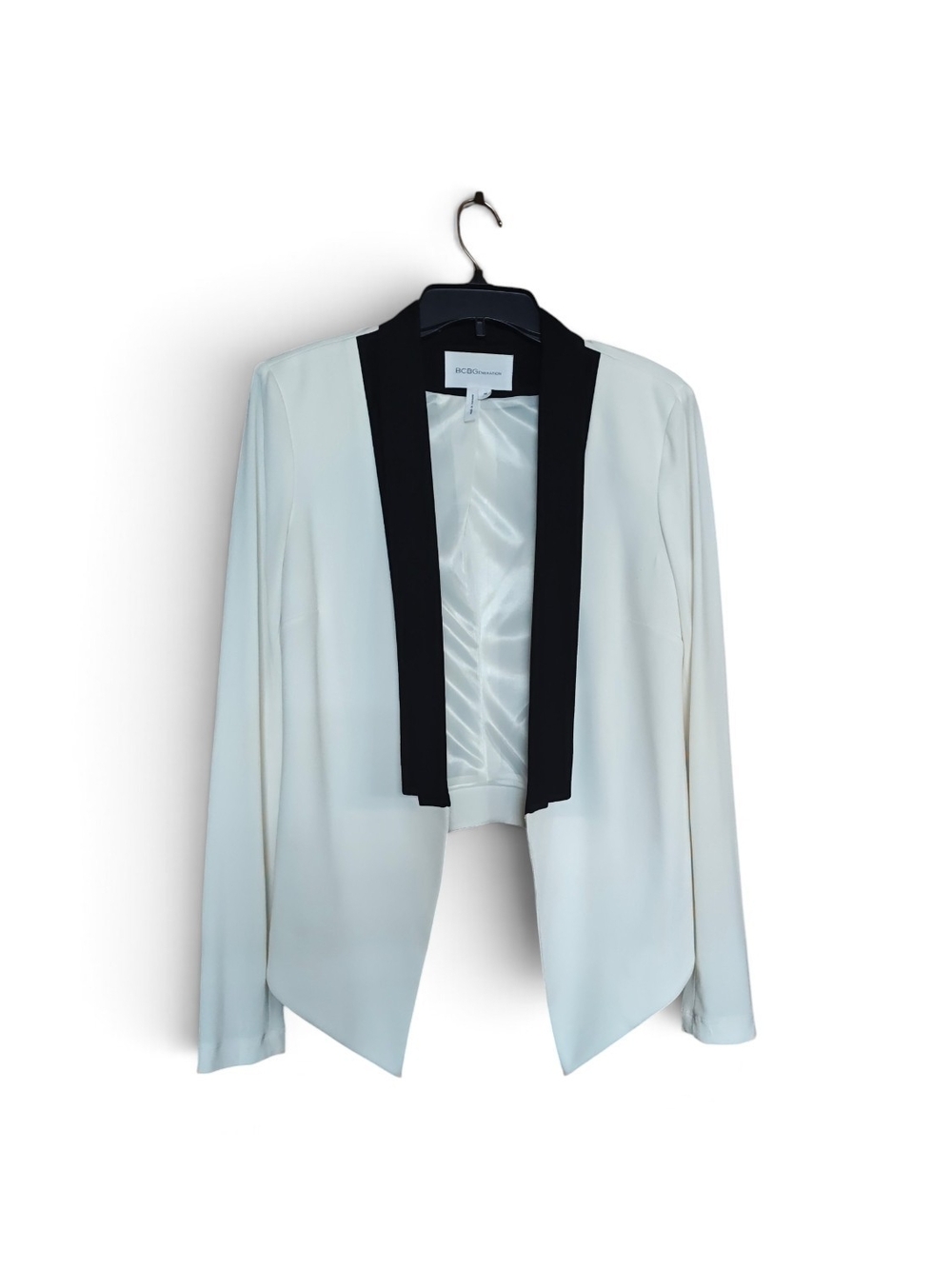 BCBGeneration White Open-Front Blazer with Black Contrast Trim